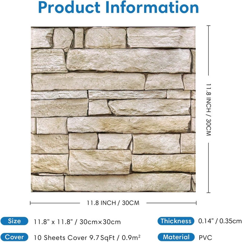 COMSTICKC 3D Faux Stone Wall Panel Peel and Stick Wall Tiles, 10 Pcs of 12"X12", Ultra-Light Thin PVC Rock Adhesive Fake Stone Paneling Backsplash Interior Decor (Brown Stone) - Image 5